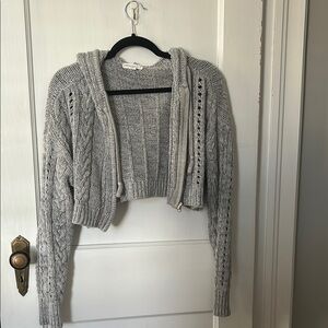 Gray Cable Knit Cropped Sweater